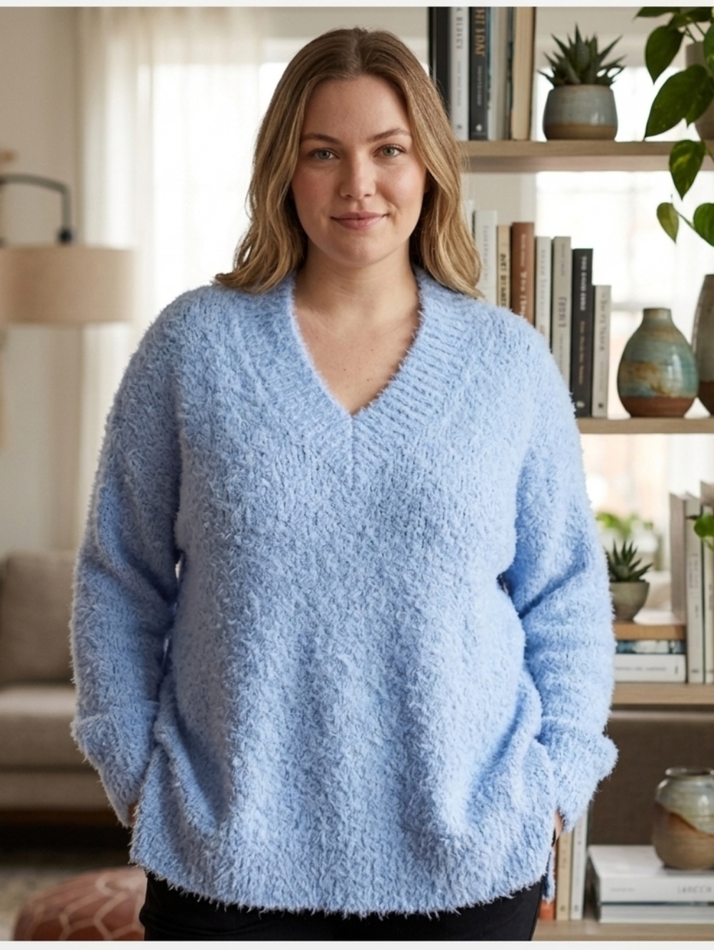 Aerie Teddy Bouclé Oversized V-Neck Sweater